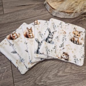 Lingettes lavables bébé - Tissu animal de forêt